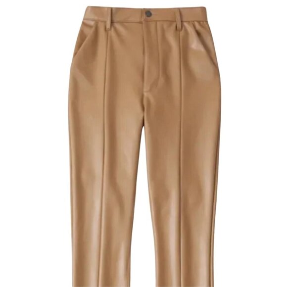 ABERCROMBIE Brown Vegan Leather Split Hem Skinny High Rise Pants Women’s Size 10 - Picture 4 of 9